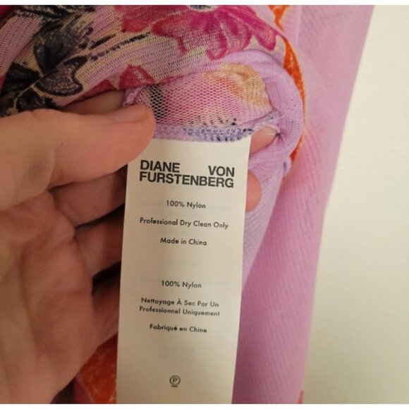 Diane Von Furstenberg Dress Womens Large Nala Flare Pink Floral Smocked Cottage - Picture 11 of 11